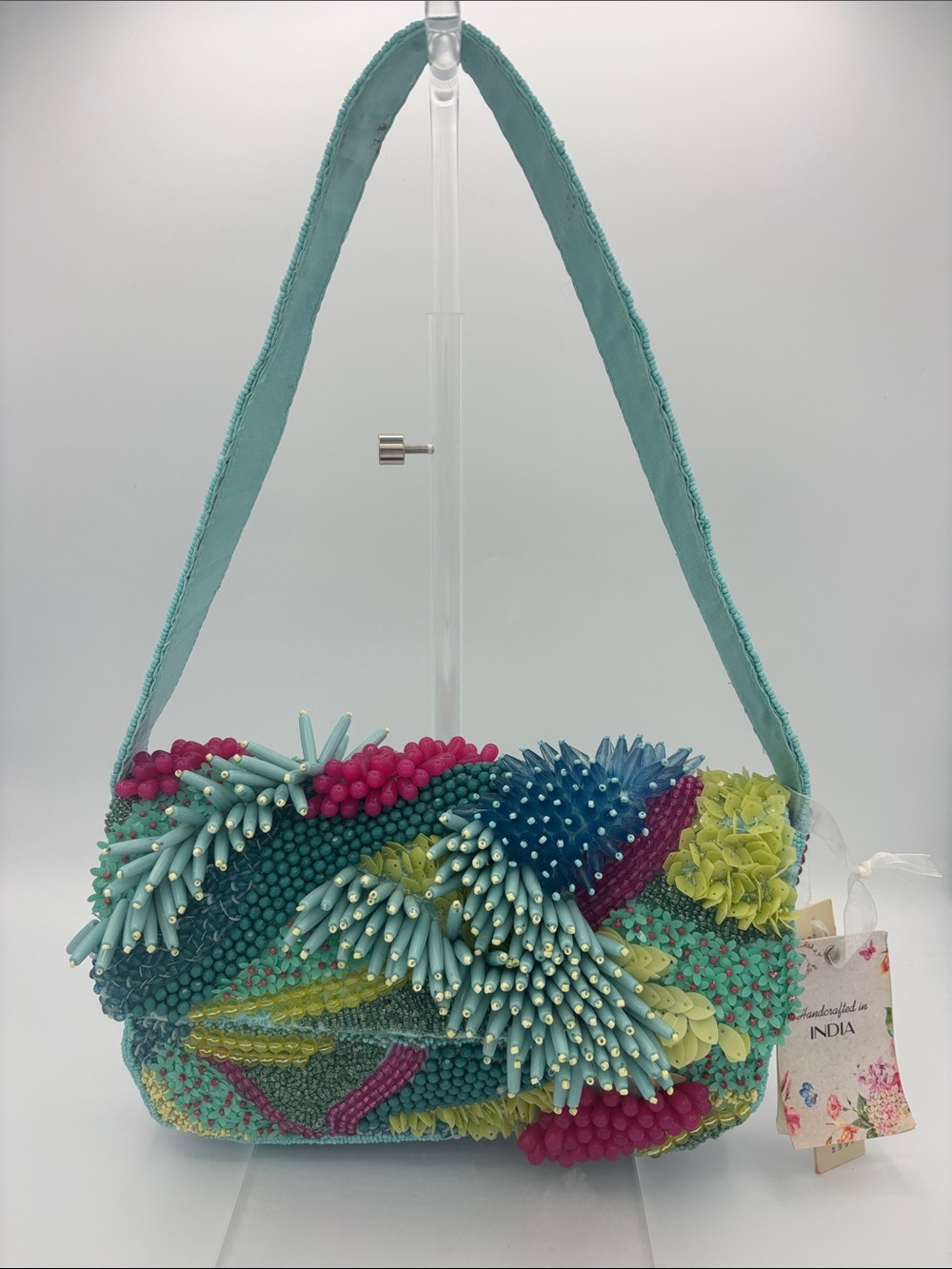 Made in India Coral Reef Beaded Shoulder Bag - Turquoise and Multicolor